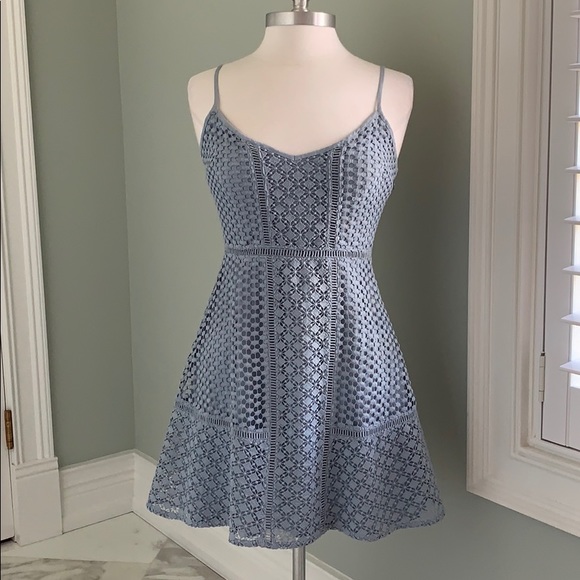 light blue lace overlay dress